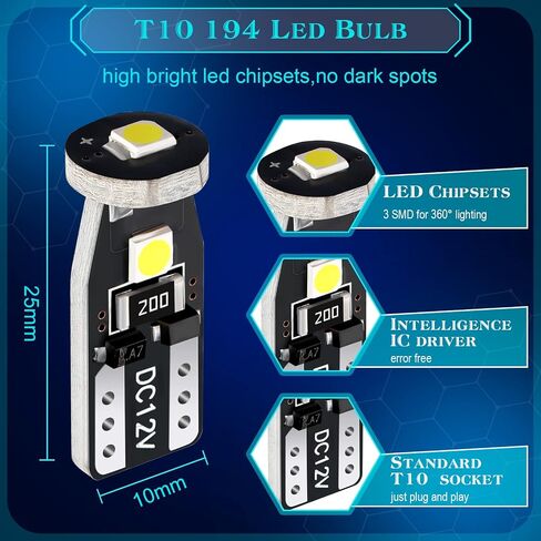 50 Pcs T10 194 LED Car Bulbs W5W LED Bulb Interior Car Lights LED Replacement Bulbs for Car Interior Dome Map Door Courtesy License Plate Lights in Saudi Arabia