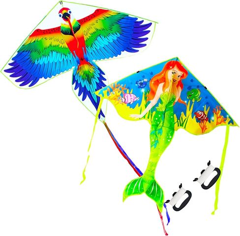 طائرتان ورقيتان من الببغاء وحورية البحر سهلة الطيران مع خطوط طيران للأطفال والكبار in Kuwait