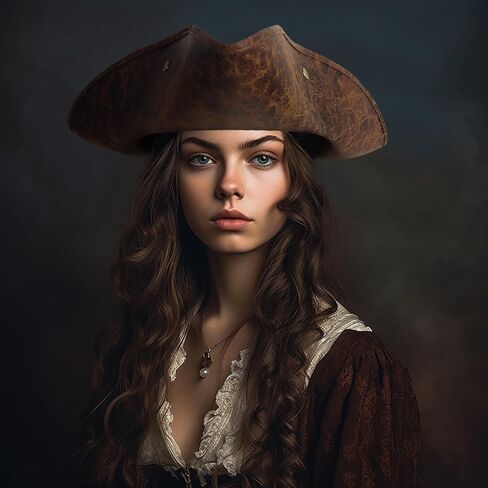 قبعة أصلية من الجلد الصناعي للقراصنة باللون البني لإكسسوارات أزياء الهالوين التريكو الاستعمارية للبالغين in Kuwait