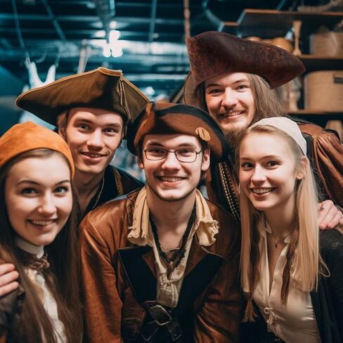 قبعة أصلية من الجلد الصناعي للقراصنة باللون البني لإكسسوارات أزياء الهالوين التريكو الاستعمارية للبالغين in Kuwait