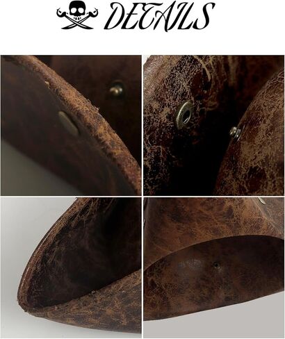 قبعة أصلية من الجلد الصناعي للقراصنة باللون البني لإكسسوارات أزياء الهالوين التريكو الاستعمارية للبالغين in Kuwait