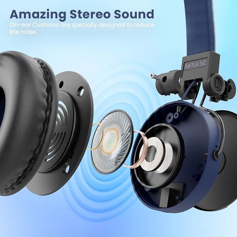 MuveAcoustics فوق سماعات الأذن سلكية - سماعات رأس سلكية فوق الأذن لتسجيل سماعات الرأس وشاشات الصوت داخل الأذن سماعة استوديو سلكية 3.5 ملم موسيقى باس للبودكاست TV PC Computer Gym، Impulse Blue in Saudi Arabia