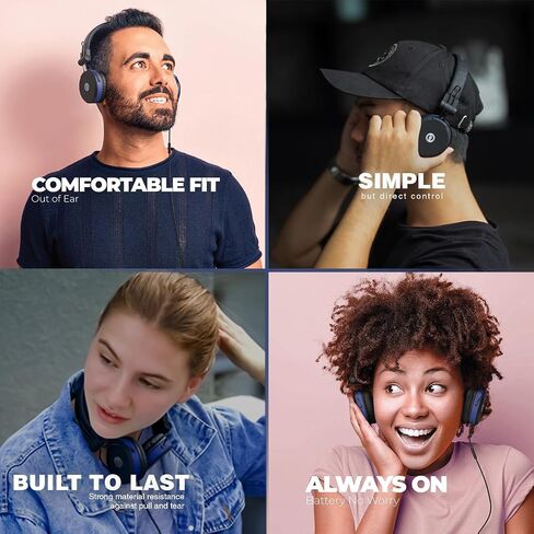 MuveAcoustics فوق سماعات الأذن سلكية - سماعات رأس سلكية فوق الأذن لتسجيل سماعات الرأس وشاشات الصوت داخل الأذن سماعة استوديو سلكية 3.5 ملم موسيقى باس للبودكاست TV PC Computer Gym، Impulse Blue in Saudi Arabia