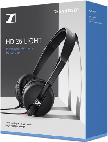 Sennheiser HD 25 Light On-Ear DJ Headphones, Black Bundle with Pig Hog PHX14-25 1/4" Headphone Extension Cable and Instrument Polishing Cloth - Professional Studio Monitoring Headphones in Saudi Arabia