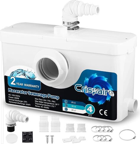 600W Macerator Sewerage Pump Toilet Upflush Pump Macerating Pump 33Ft/328Ft 170L/Min Flow for Basement Toilet Sink Shower Kitchen Laundry Washing Machine 4 Water Inlets Residential 110V CE in Saudi Arabia