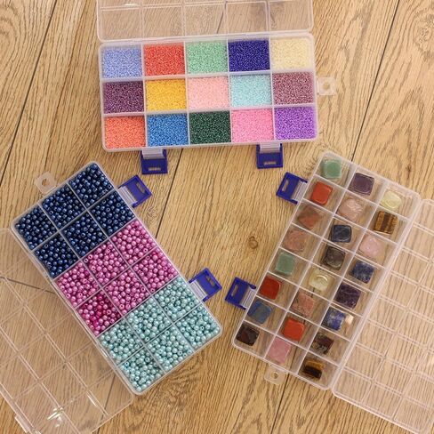 BangQiao 6 Pack Clear Plastic Storage Box with Fixed Grid, Transparent Organizer Divider Case for Seed Bead, Tiny Button, Small Part, Art & Craft Supplies (2 x 15 Grids + 2 x 18 Grids + 2 x 24 Grids) in Kuwait