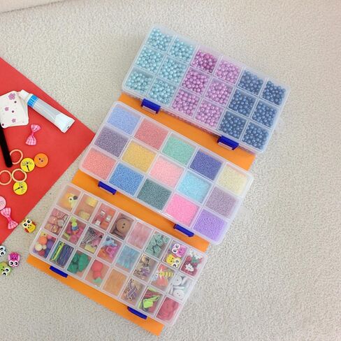 BangQiao 6 Pack Clear Plastic Storage Box with Fixed Grid, Transparent Organizer Divider Case for Seed Bead, Tiny Button, Small Part, Art & Craft Supplies (2 x 15 Grids + 2 x 18 Grids + 2 x 24 Grids) in Kuwait