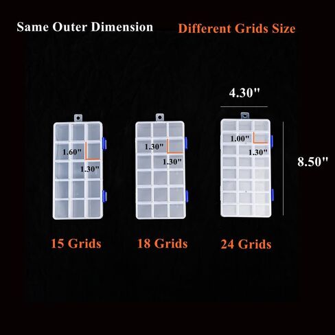 BangQiao 6 Pack Clear Plastic Storage Box with Fixed Grid, Transparent Organizer Divider Case for Seed Bead, Tiny Button, Small Part, Art & Craft Supplies (2 x 15 Grids + 2 x 18 Grids + 2 x 24 Grids) in Kuwait