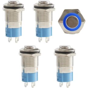 Paialu 4pcs 12mm Latching Push Button Switch, 12V High Head Waterproof Blue Ring LED - 1NO 1NC Round Pushbutton Switch for 0.47" Mounting Hole in Saudi Arabia
