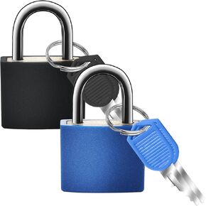 2 PCS Locker Lock with Keys, 23mm Small Luggage Locks Blue Black Mini Padlock with Keys for Backpack Boxes, Laptop Bag, Travel Bags, Cabinets, Toolbox, Suitcases