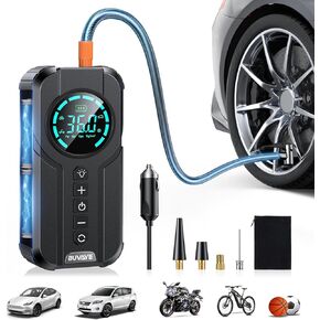 Tire Inflator Portable Air Compressor with Pressure Gauge, 2x Faster Inflation, 12V DC/AC Dual Powered Electric Air Compressor, 150PSI Smart Cordless Air Pump for Car Tires, Motorcycle, Bicycle, Balls