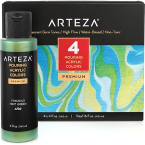 ARTEZA Iridescent Acrylic Paint, Set of 4, Candy Tones, 4 fl oz Bottles, High-Flow Pouring Paint, Art Supplies for Canvas, Glass, Wood, Ceramics, Tile, and Stone