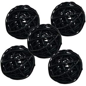 5 Pieces Wicker Rattan Balls Decorative Orbs Vase Fillers for Craft, Party, Valentine's Day, Wedding Table Decoration, Baby Shower, Aromatherapy Accessories, 4 Inch (Black)