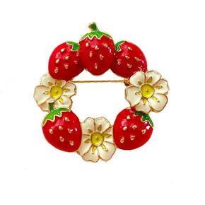 Enamel Fruit Strawberry Brooch Pin,Cute Daisy Flower Lapel Pin Summer Strawberry Badge Brooch Suit Pin Shirt Studs Jewelry for Women Girls