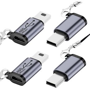 USB C to Mini USB Adapter (4 Pack), Type C Female to Mini USB Male Convert Connector, USB Mini to USB C Adapter Compatible with Digital Cameras, Computer, GPS
