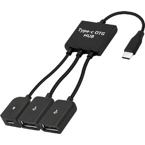 YACSEJAO USB C to Dual USB Adapter ，USB Type-C Male to 2 USB Female OTG Splitter with Micro for Android Tablet Pc and Smart Phone and More