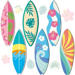 clothmile 6 Pieces Summer Surfboard Wooden Sign Summer Swimming Hanging Ornaments Summer Swimming Wood Decor Hawaiian Beach Wooden Pendant Decorations for Summer Party Wall Indoor Outdoor Home Decor