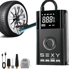 Tire Inflator Air Compressor for Model 3 Y X S,Cordless Portable Air Pump,Car Accessories with Tire Pressure Gauge and Emergency Light,Multipurpose Tire Pump