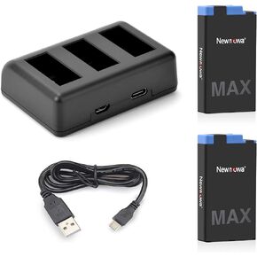 Newmowa Replacement Battery (2-Pack) and Rapid 3-Channel Charger for GoPro MAX (Fully Compatible)