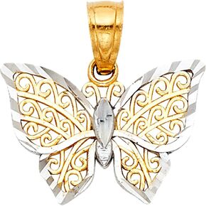 14k REAL Two Tone Gold Butterfly Charm Pendant