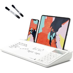 DeskBoard Buddy Desktop Whiteboard with Calculator + 2 Markers - White Desk Dry Erase Easel Board Pad for Computer Table Top - Small Size, Portable, Glass Tabletop Notepad Bord with Mini Marker Stand