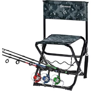 Fishing Chairs with Rod Holder Outdoor Folding Fishing Stool for Adults Portable Camping Chair for Ice Fishing, Camp, Lawn, Patio, Garden, 300LBS.