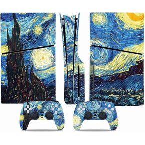 PS5 Slim Console Skin and Controller Skin Set | Painting Starry Night Van Gogh | Matte Finish Vinyl Wrap Sticker Full Decal Skins | Compatible with Sony Playstation 5 Slim Digital Edition