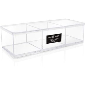 Isaac Jacobs Clear Acrylic 3 Section Organizer- Three Compartment Drawer Tray and Storage Solution for Office, Bathroom, Kitchen, Supplies, and More (Marble)