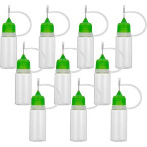 JIUWU Clear Needle Cap Squeezable Bottle, 10ml Needle Tip Cap Liquid Dripper Empty Dropper Clear Bottle Filler Bottle Green Cap