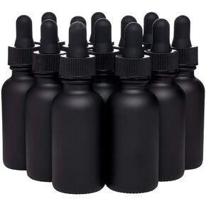 12 Pack Black Coated Boston Round Essential Oils Aromatherapy Glass Bottles Jar With Black dropper cap, 1oz