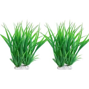 Artificial Fish Tank Plants, Plastic Aquarium Plants, 2 Pack, 7 inches High, Realistic & Non-Toxic & Safe for All Fishes (Dark Green)