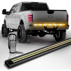 OPT7 Tailgate Warning Light Bar, 60" Double Row LED Aluminum Weatherproof Strobe Light for Pickup Truck, Emergency Responder, Emergency Vehicle (Amber & White)
