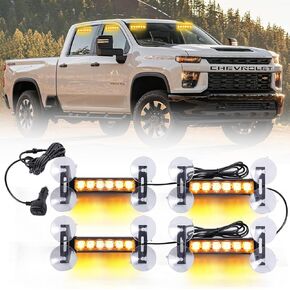 4X 6.1 inch Emergency Strobe Police Lights Red/Blue 24 LED Waterproof Hazard Warning Flashing Safety Dash Front/Rear/Side Windshield Lights for First response vehicle Trucks Car