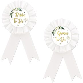 White Bride To Be Tinplate Badge Pin, Wedding/Bridal Shower Button Pins, Groom To Be Pin, Greenery Bride To Be Button for Bachelorette Engagement Party Celebrations - 2PCS