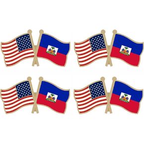 USA and Haiti Crossed Double Flag Lapel Pins Small Mini Haitian National Friendship Pin Badge, 4PCS
