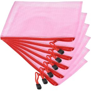 YOKIVE 6 Pack Mesh Zipper Bags, B6 Mesh File Pockets | Plastic Document Pouch, Great for Office Appliances Travel Storage(Red)