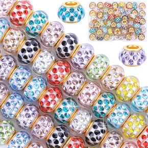 Aipridy 150 Pieces Lucky Beads Lover Pearls and Glass Rhinestones Amber Beads, Large Hole Spacer Beads European Craft Beads fit DIY Charms Bracelet Jewelry Making (3 Style)