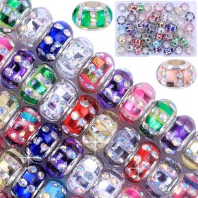 Aipridy 150 Pieces Lucky Beads Lover Pearls and Glass Rhinestones Amber Beads, Large Hole Spacer Beads European Craft Beads fit DIY Charms Bracelet Jewelry Making (3 Style) in Kuwait