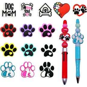 Papacharms 14PCS Paw Focal Beads Silicone Focal Beads for Pens Cute Dog Beaded Pen Bead Charms for Beadable Pen Keychain Making Necklace Bracelet Jewelry Students Gift Scool Awards