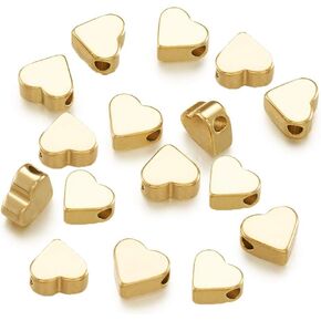 Gold Plated Heart Shape Beads, 30pcs Gold Heart European Small Hole Spacer Beads Heart Beads Spacer Gold for Jewelry Bracelet Necklace Making
