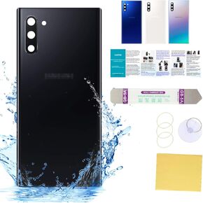 متوافق مع غطاء زجاجي خلفي بديل لهاتف Samsung Galaxy Note 10 مقاس 6.3 بوصات SM-N970 لجميع الحاملات مع دليل التثبيت + مجموعة أدوات الإصلاح (أسود هالة)