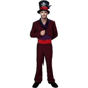 Warlock Costume Adult Men Vintage Tailcoat Jacket with Red Sash Corset Wizard Cosplay Halloween Fancy Outfits