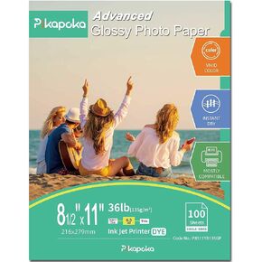 36lb Glossy photo paper 8.5 x 11 for inkjet printer, Thin Photo Paper for DIY Chip Bags 100 Pack