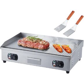 29" Commercial Electric Griddle, 110V, 3000W Resterant Countertop Griddle, Stainless Steel Half Grooved/Flat Top Grill with Adjustable Temperature Control 122°F-572°F(NO PLUG)