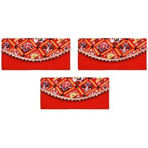 Set of 3 Money Envelopes Shagun Lifafa Indian Handmade Fabric Indian Brocade Money Cash Gift Envelope Wedding Housewarming Gifts Return Gifts Card Holder tip Fancy Money Holder Bag (Size:-4"x 8")(Red)