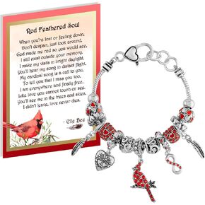 سوار كريستال كاردينال ساحر رمز إنفينيتي مع صندوق بطاقات قصيدة الروح ذات الريش الأحمر هدية تذكارية للحزن in Kuwait