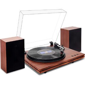 مشغلات تسجيل للفينيل مع مكبرات صوت، محرك حزام بسرعتين، قرص دوار بلوتوث، قابل للتعديل ومشغل فينيل ذو وزن موازن يدعم RCA، نظام ستيريو للمنزل، أسود in Kuwait