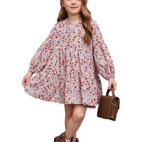 Floerns Toddler Girl's Allover Floral Print Summer Lantern Long Sleeve Swing Shift Dress