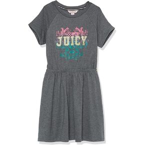 Juicy Couture Girls' Short Sleeve Jersey Tee Dress with Elastic Cinched Waist, Fun Designs & Colors