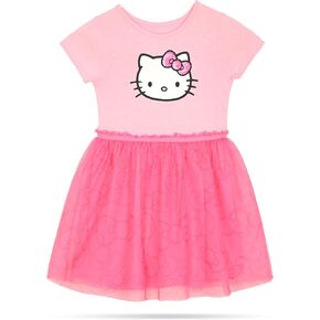 Hello Kitty Girls and Toddlers' Short Sleeve Tutu Dress Casual Tulle Skirt Dresses, Pink 4